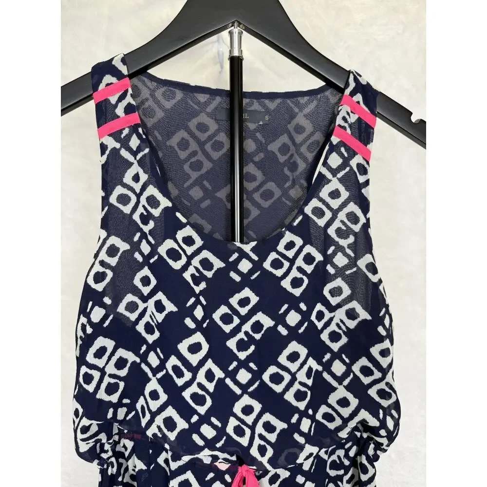 THML Dress Women's Sz S Navy White Hot Pink Tribal Print Maxi Sleeveless - Picture 4 of 11